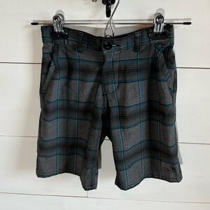 DC Boys Gray Plaid Shorts with Teal Accents